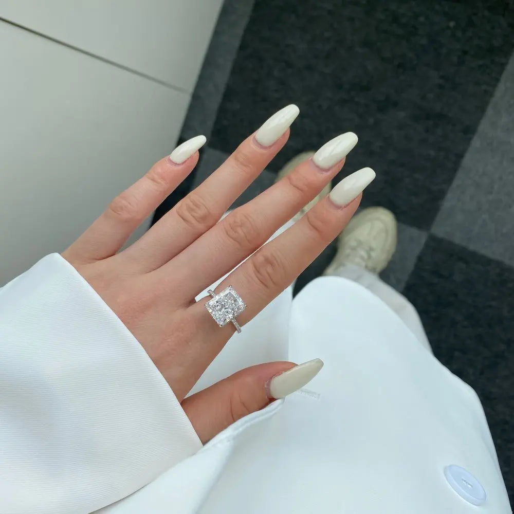 White Sapphire Synthetic Moissanite Ring Real 925 Sterling Silver