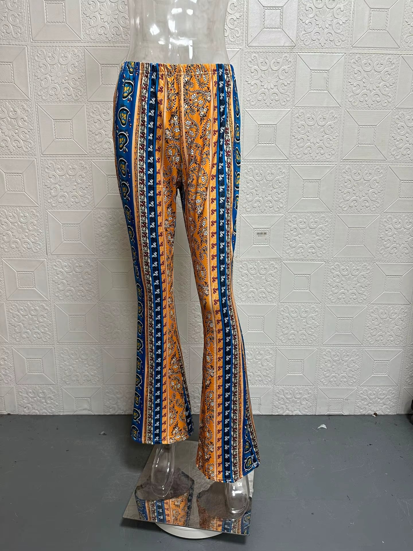 Fashionable New High Elasticity Tight Fitting Micro Flared Printed Casual Pants