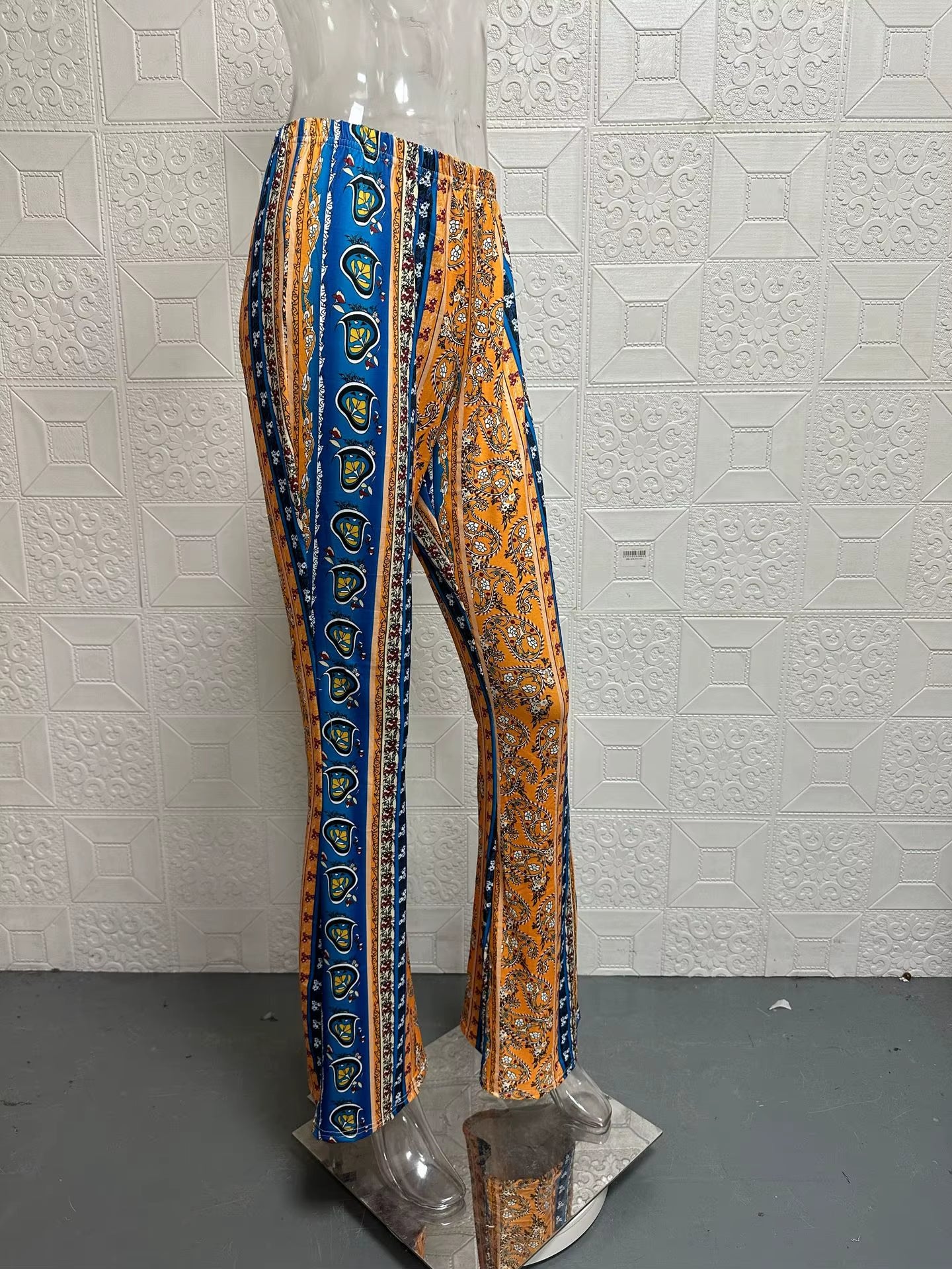 Fashionable New High Elasticity Tight Fitting Micro Flared Printed Casual Pants