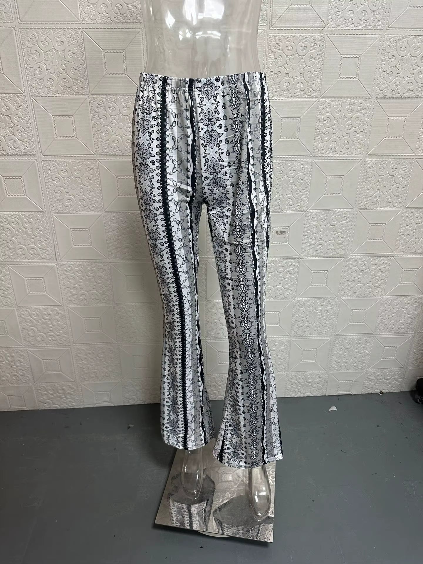 Fashionable New High Elasticity Tight Fitting Micro Flared Printed Casual Pants